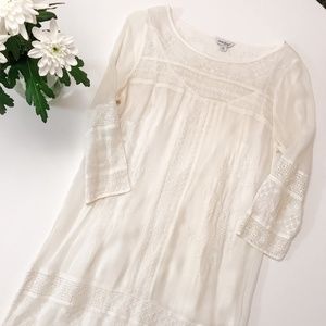 Lucky Brand White Rayon/Lace Dress Midi